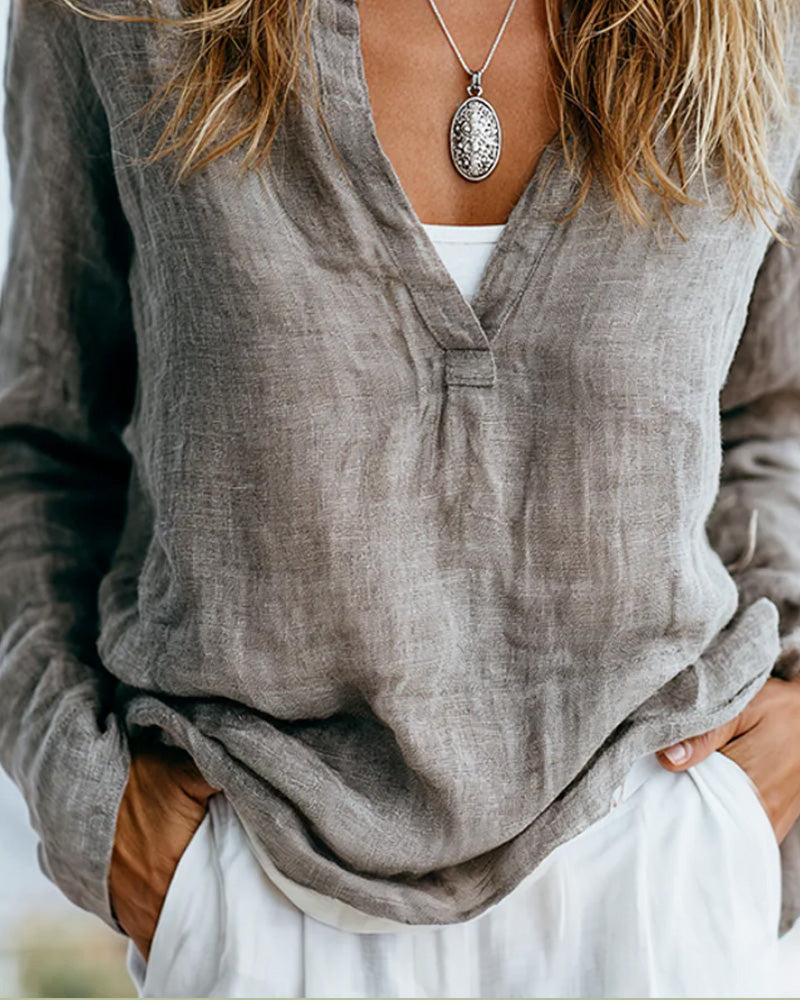 Blouse Lange Mouw Hoge Hals Ontspannen