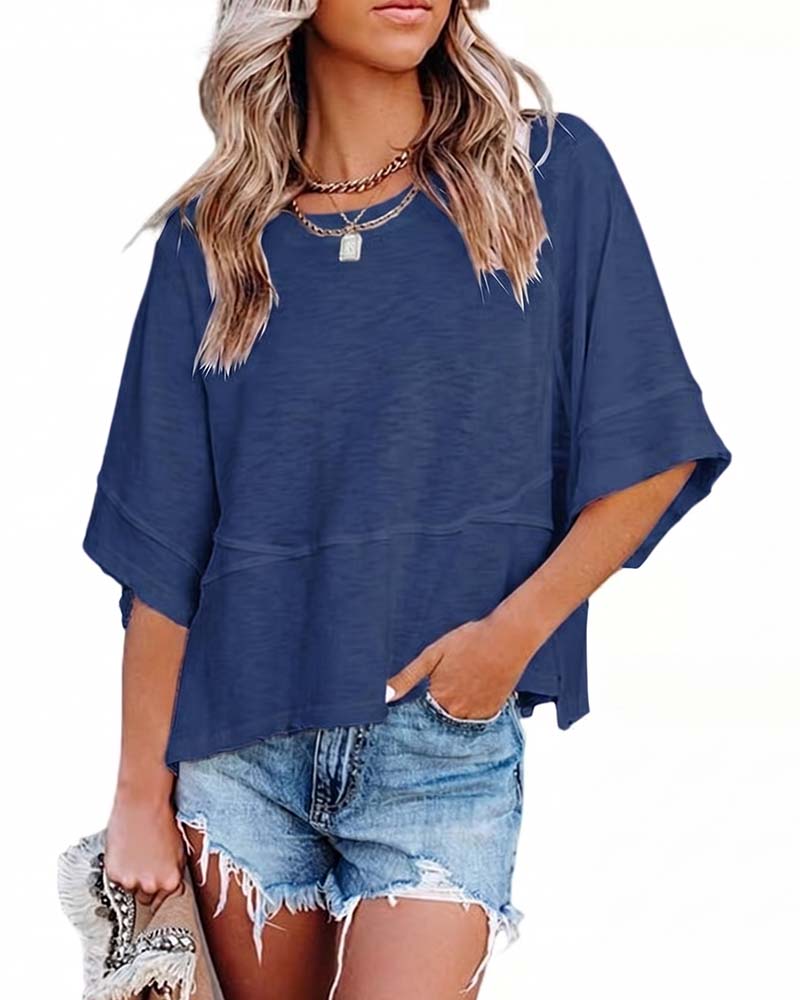 T-Shirt Paneel Effen Kleur Uitlopende Mouw