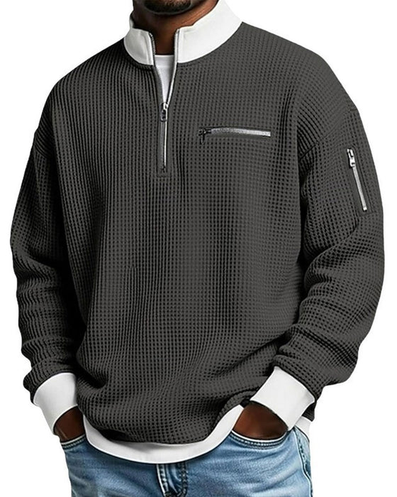 Sweatshirt Staande Kraag Contrastrerend Rits