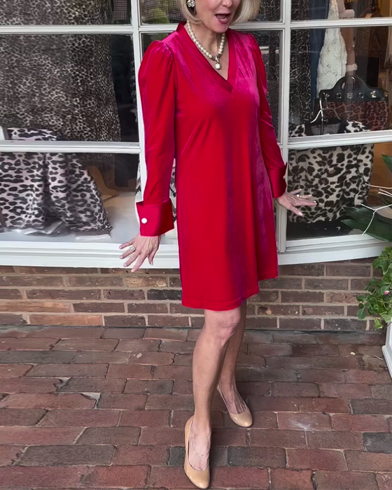 Elegante jurk met V-hals in effen kleur