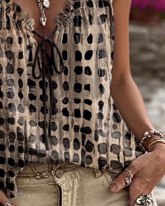 Tank Tops Polka Dot Print Ruche