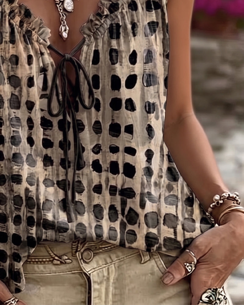 Tank Tops Polka Dot Print Ruche