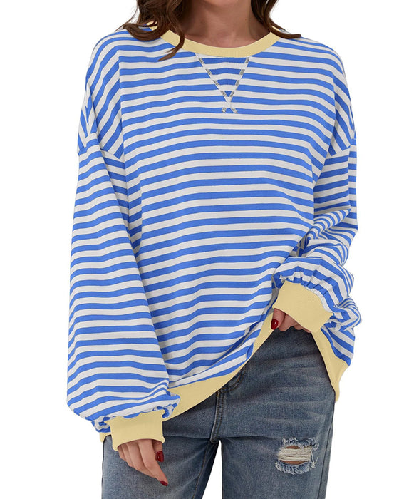 T-Shirt Gestreept Rond Hals Kleurenblok