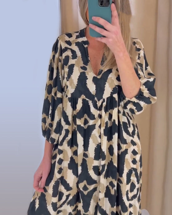 Casual lange jurk met V-hals en print