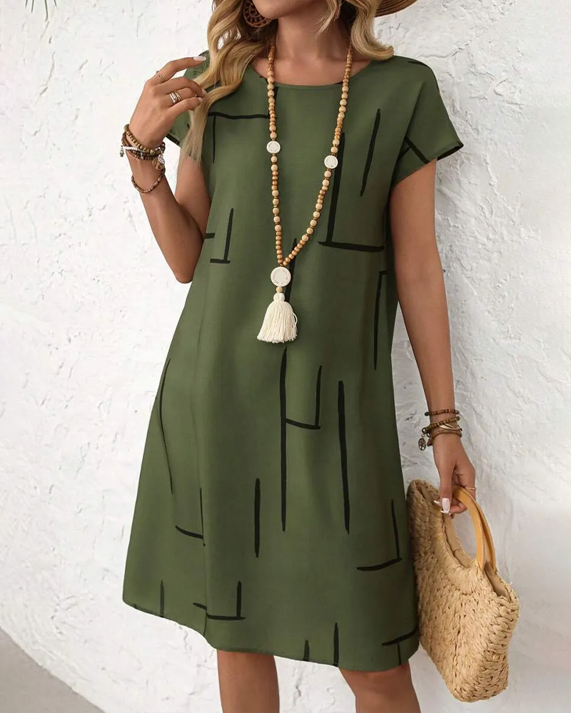 Jurk Abstracte Lijn Katoen En Linnen