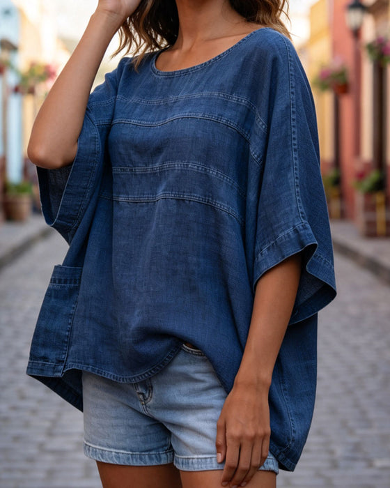 Top Los Vleermuismouw Denim