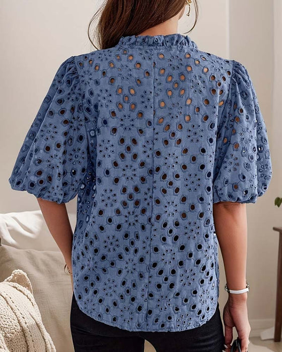 Blouse Hollow Out Ballon Mouw