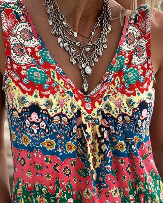Tank Top Etnisch Print V-Hals Mouwloos