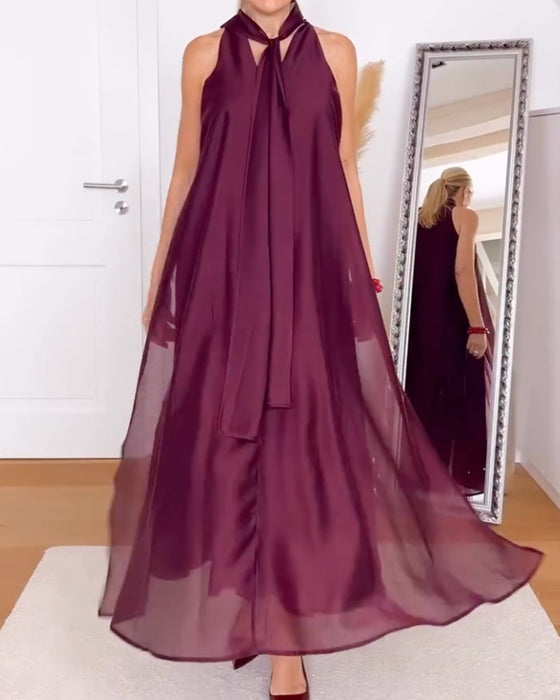Jurk Halslijn Maxi Rok Effen Licht Chiffon