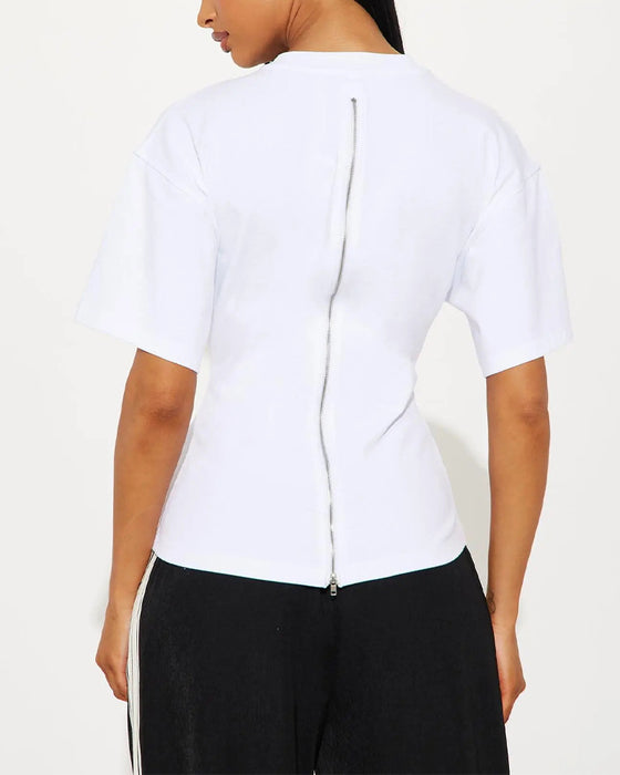 T-Shirts Los Drop Schouder Achter Rits