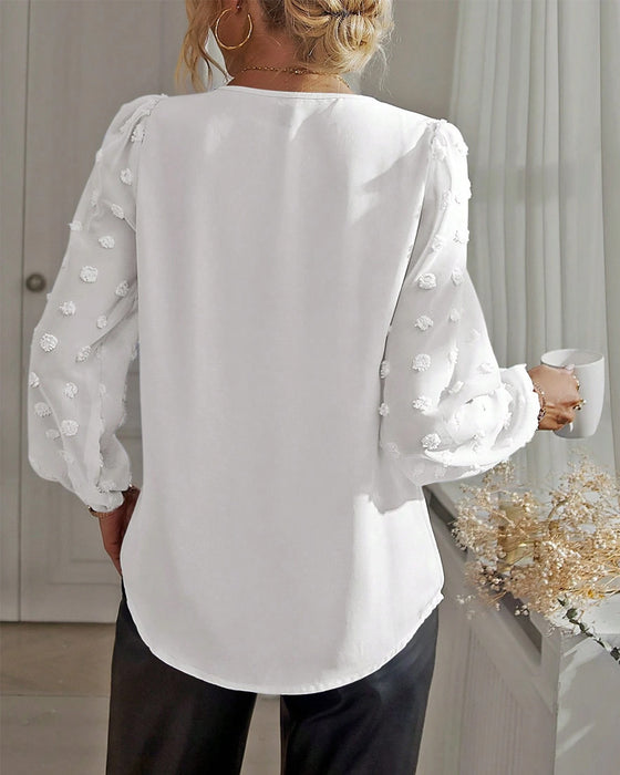 V-hals Tops Met Punt Patchwork En Lanternenmouwen