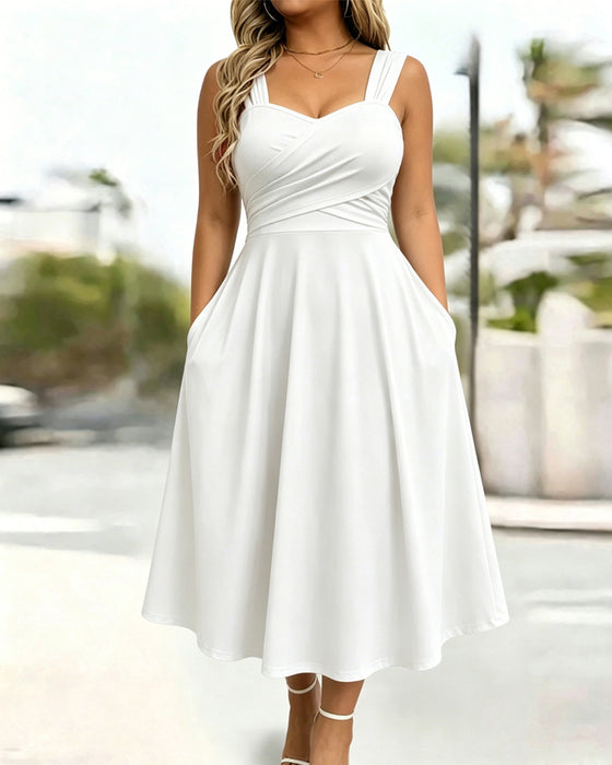 Jurk Gerimpeld Bandeau Hoge Taille