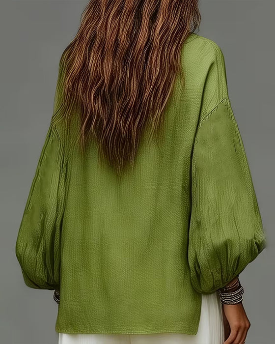 Blouse Casual Lantaarnmouw Effen Loose Fit