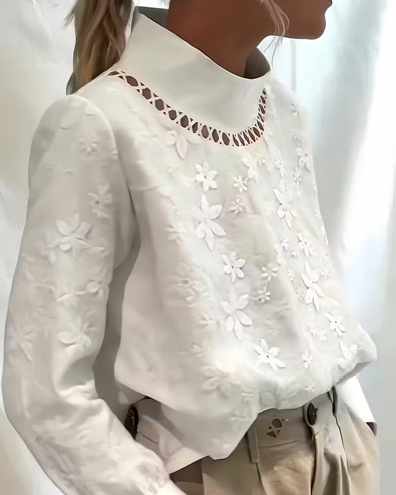 Jacquardblouse Met Modieus Kanten Patchwork