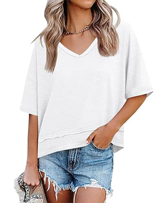 Blouse Effen V-Hals Patchwork Zoom