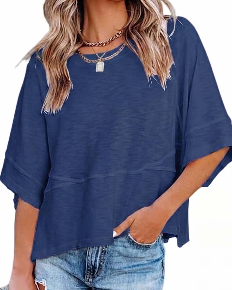 T-Shirt Paneel Effen Kleur Uitlopende Mouw