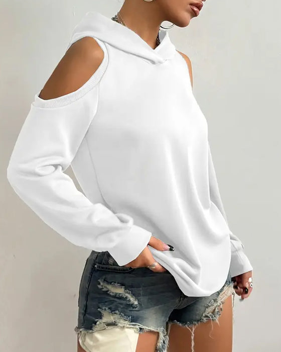 Off-The-Shoulder Sweatshirt Met Capuchon