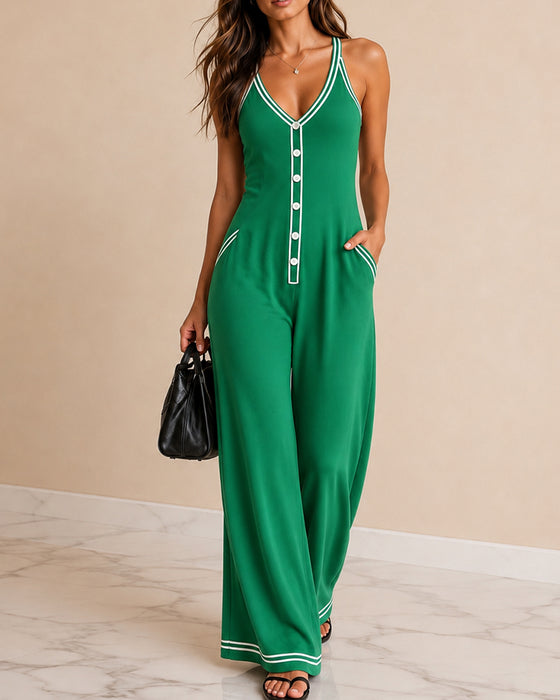 Jumpsuit Mouwloos Contrast Spaghettiband