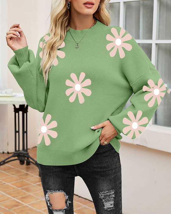 Bedrukte Lange‑Mouw Pullover