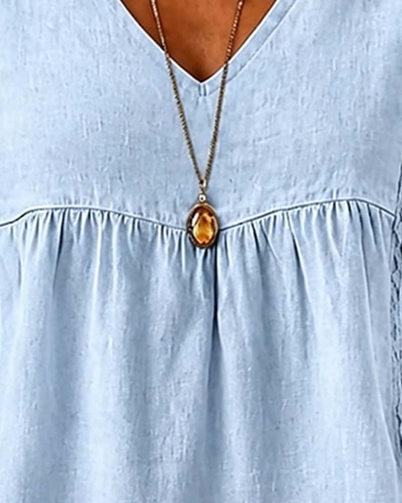 Blouse V-Hals Gerimpeld Korte Mouw