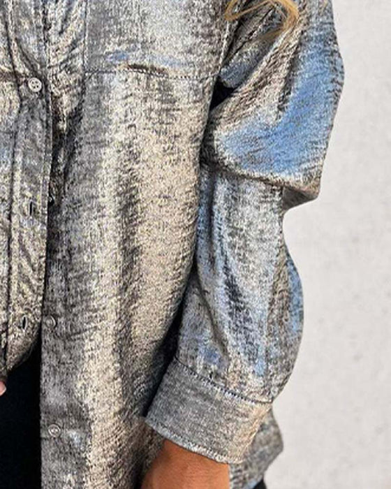 Blouse Lange Mouwen Fijne Shimmer Zak Knoopsluiting