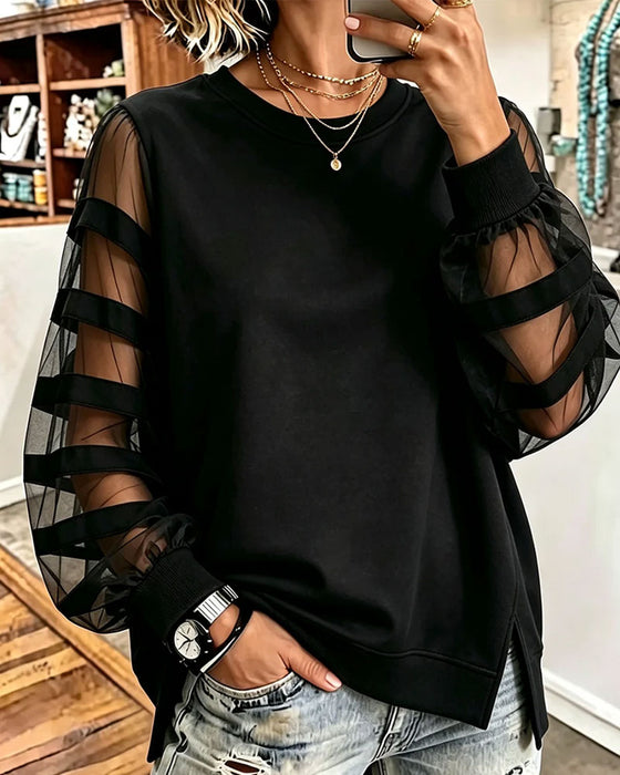 Sweatshirt Ronde Hals Split Effen Kleur Tule