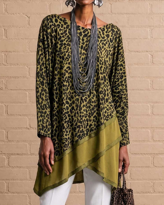 Luipaardprint Top Met Asymmetrische Zoom