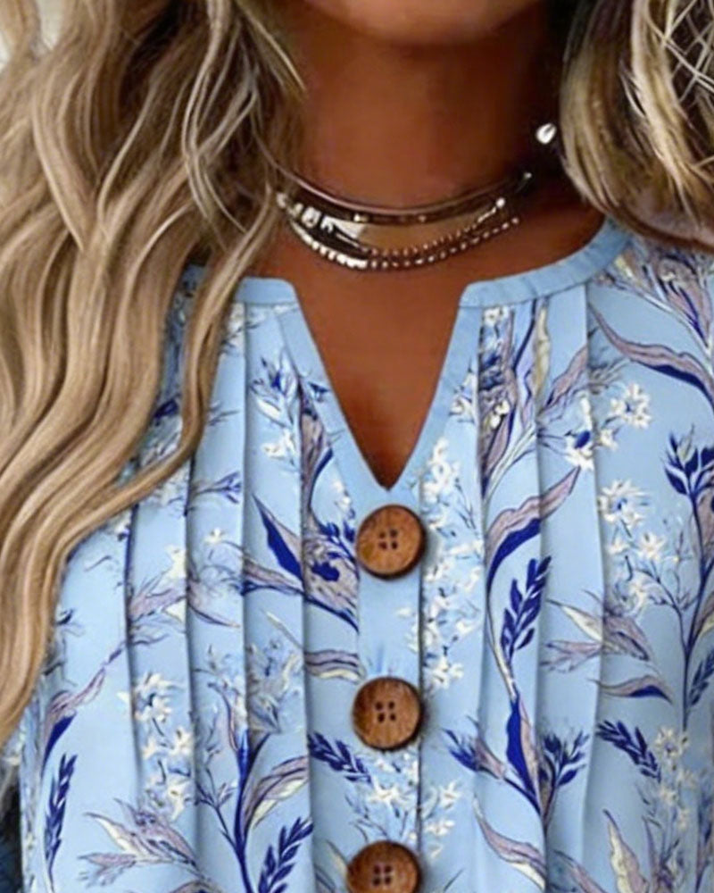 Blouse Met Botanische Print En Ruchesmouwen
