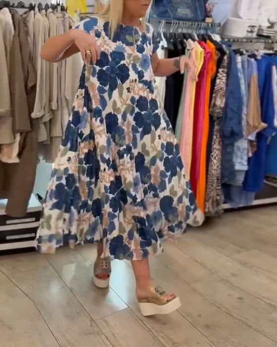 Jurk Ronde Hals Bloemenprint Elegant