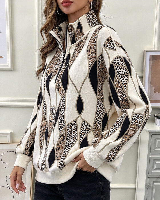 Sweatshirt Geometrisch Paisley Halve Rits Staande Kraag