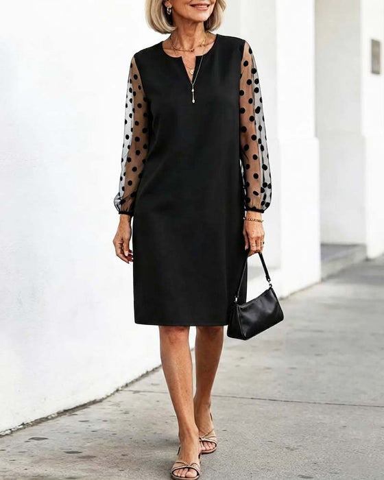 Jurk Polka Dot Mesh Recht Knielang