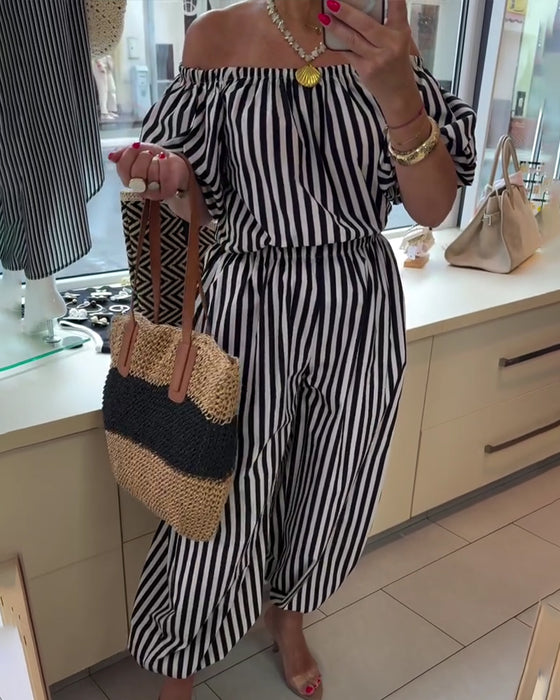 Jumpsuit Casual Off Shoulder Gestreept