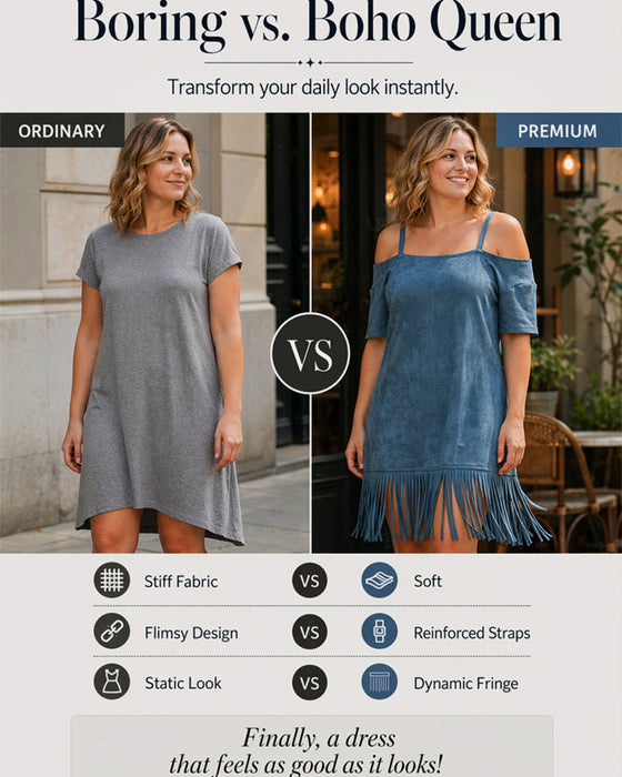 Jurk Spaghettiband Franje Effen Off-Shoulder