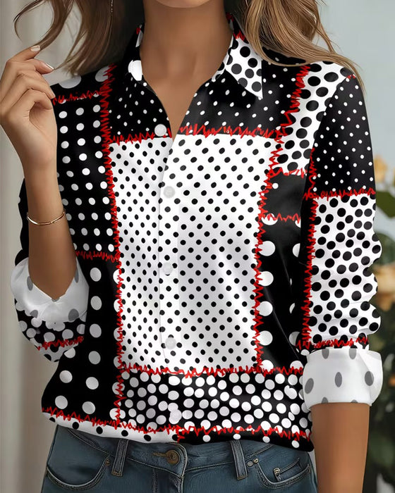 Overhemd Polka Dot Lange Mouw Kleurblok