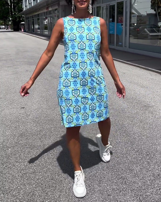 Mouwloze slim-fit jurk met print