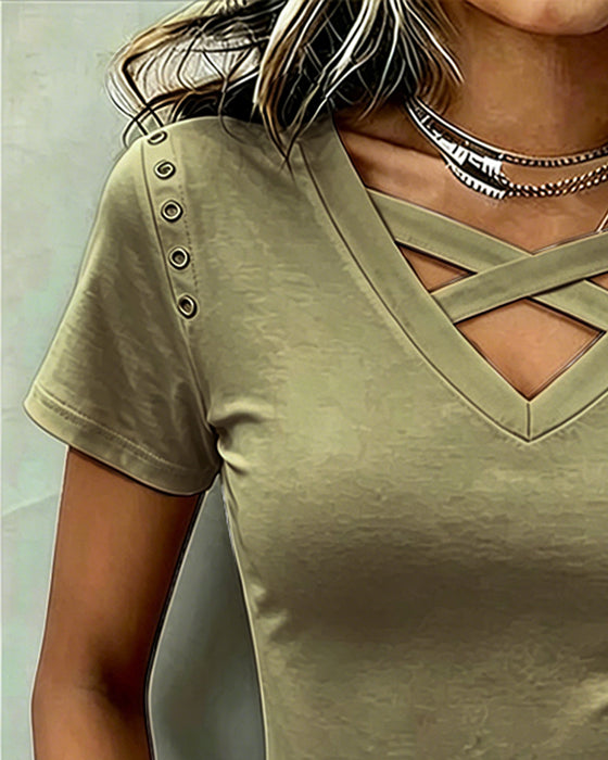 T-Shirt Kruisband Hol Uit Slim Pasvorm