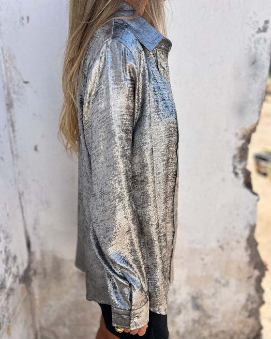Blouse Lange Mouwen Fijne Shimmer Zak Knoopsluiting