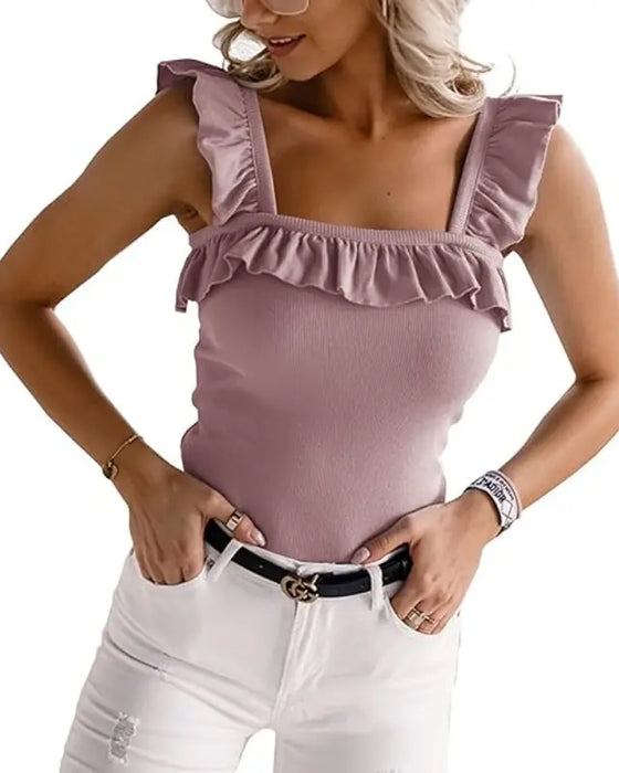 Cami Top Ruffle Rand Geribbeld