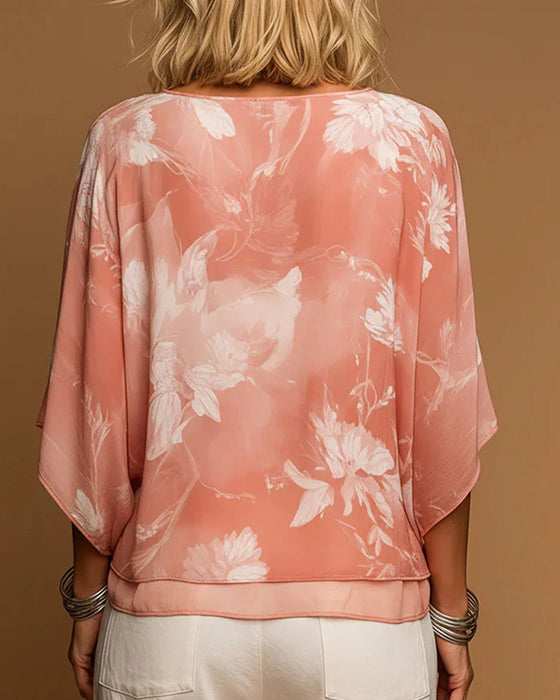 Blouse Bloemen Vleermuis Mouw