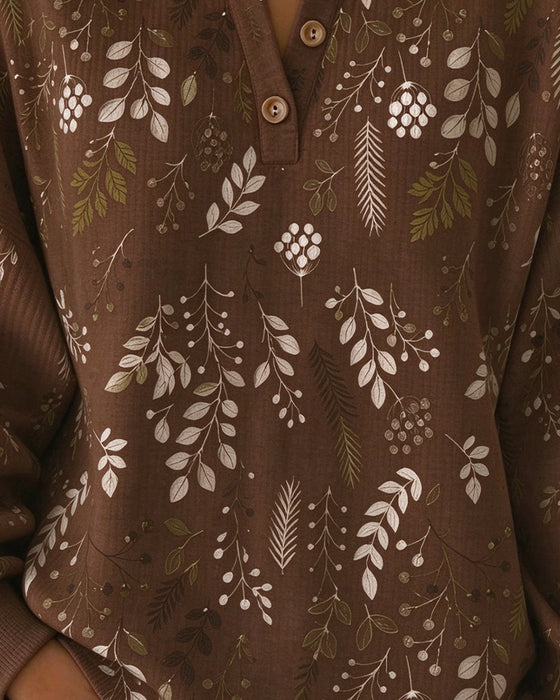 Sweatshirt Wafel Henry Kraag Bloemenprint