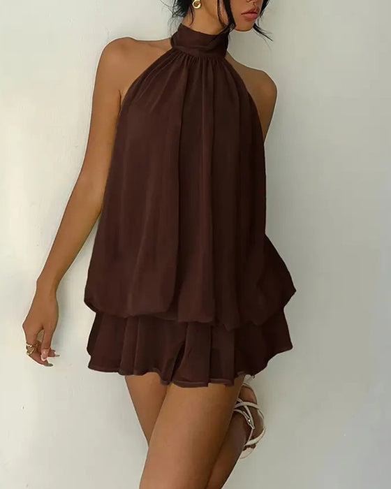 Jurk Halsband Chiffon Mini