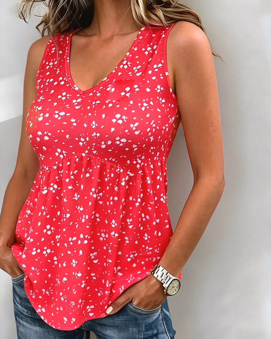 Tanktop V-Hals Bloemenprint Babydoll