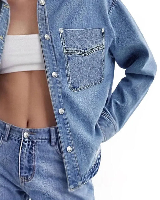 Overhemd Reverse Knoop Lange Mouw Denim