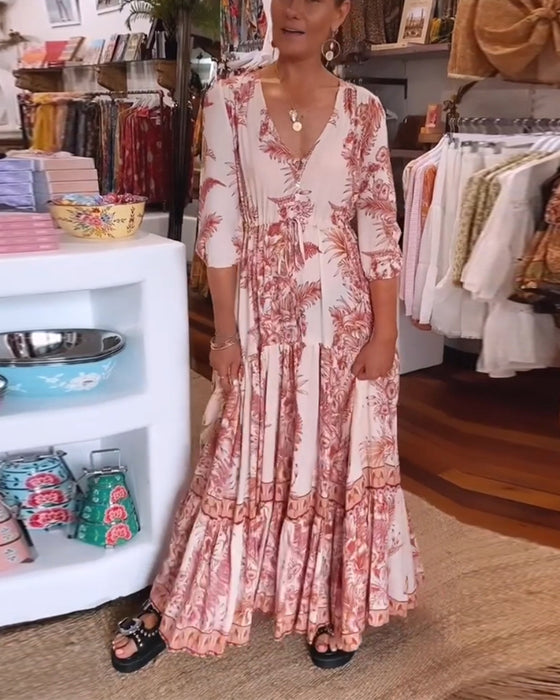 Jurk met 3/4 mouwen en diepe V-hals