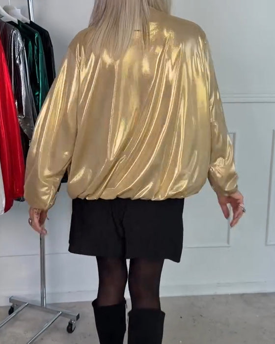 Wijde Top Met V-Hals En Lange Mouwen