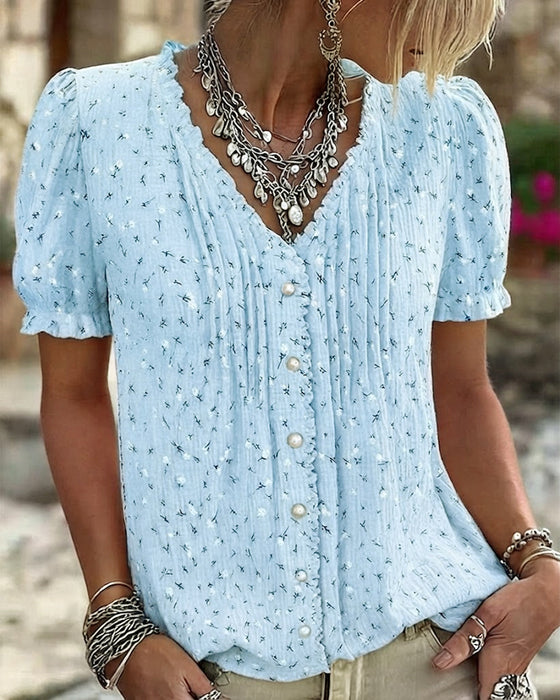 Blouse Poefmouw Bloemenprint Korte-Mouw