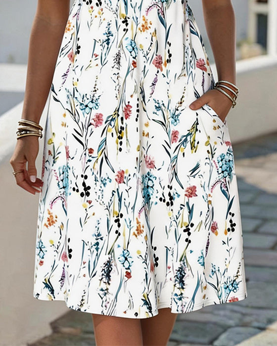 Jurk V Hals Witte Achtergrond Aquarel Floral Print