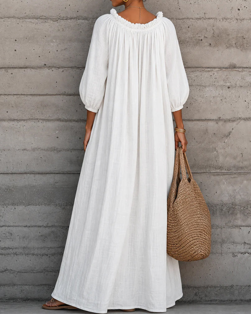 Jurk Puur Wit Ballon Mouw Volle Rok Maxi