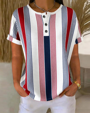 T-Shirt Rood Wit Blauw Verticale Streep