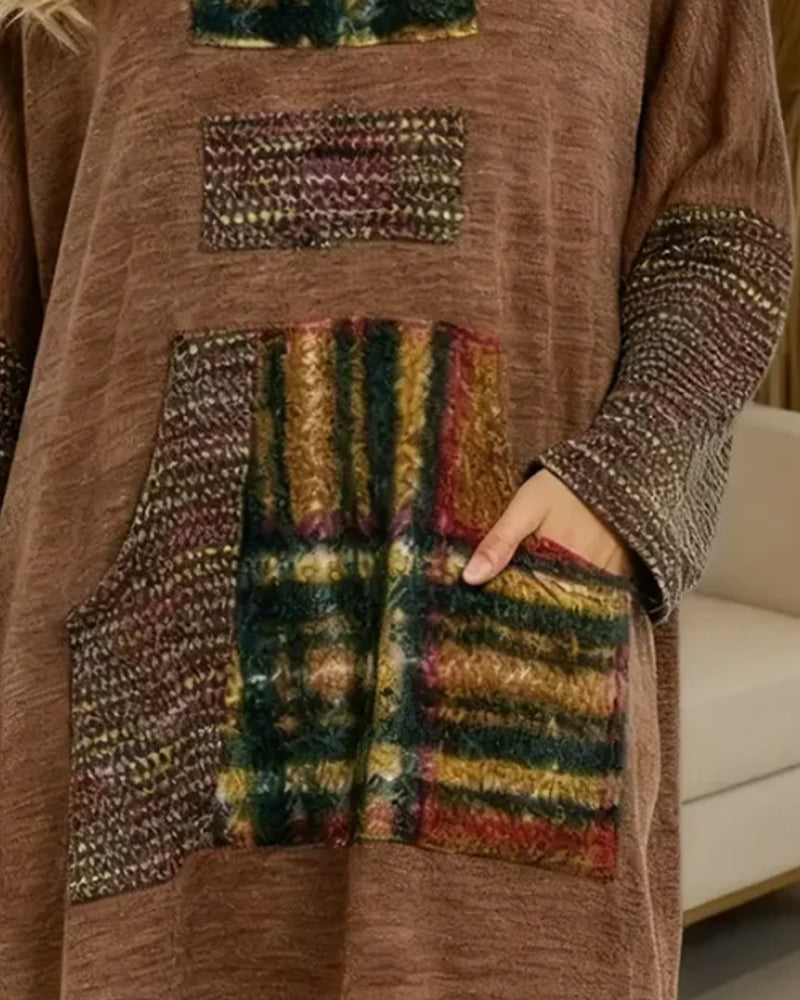 Retro Jurk Met Coltrui En Colorblock